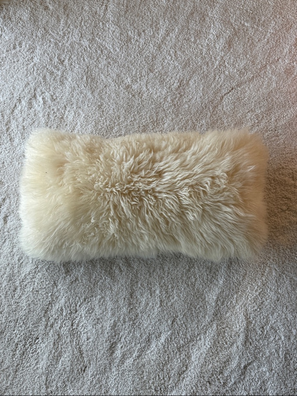 Plush Sheepskin Lumbar Pillow in Cream